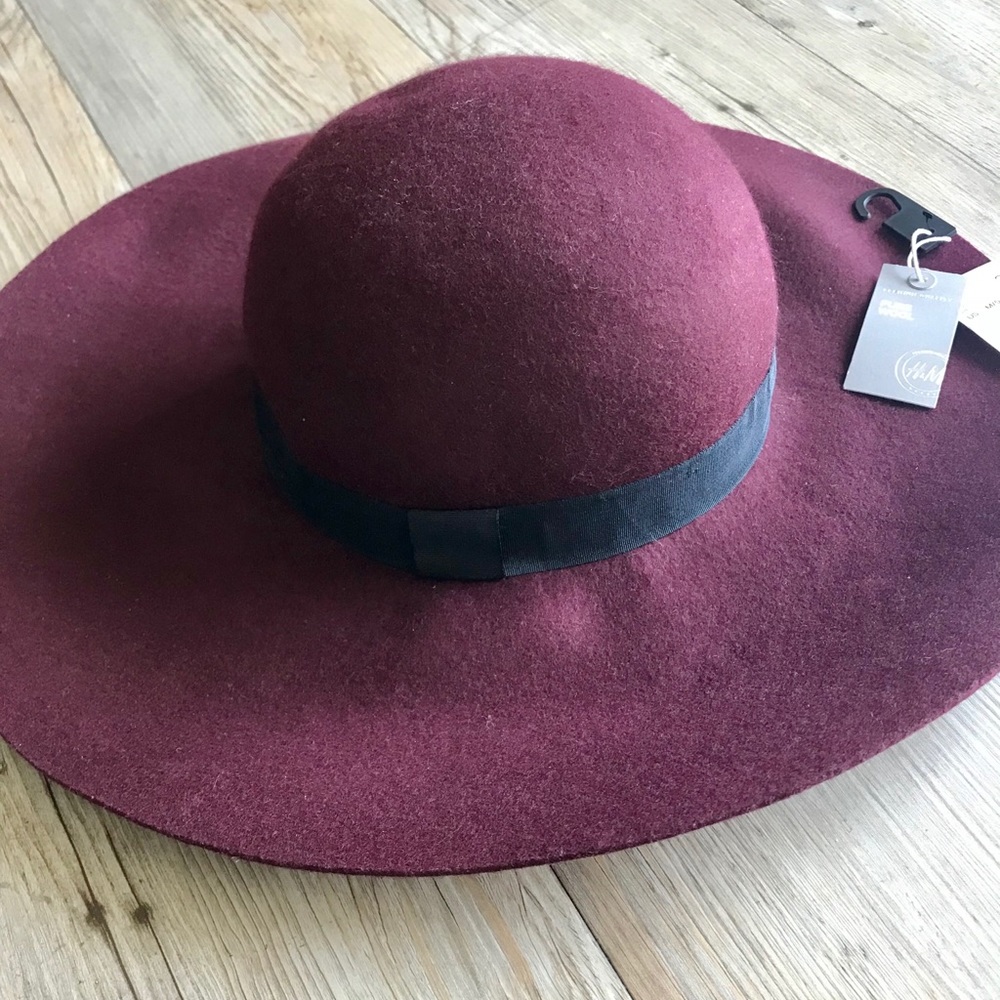 Burgundy Wool Floppy Wide Brimmed Hat Women’s